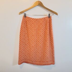 Ann Taylor LOFT Silk Orange Patterned Skirt